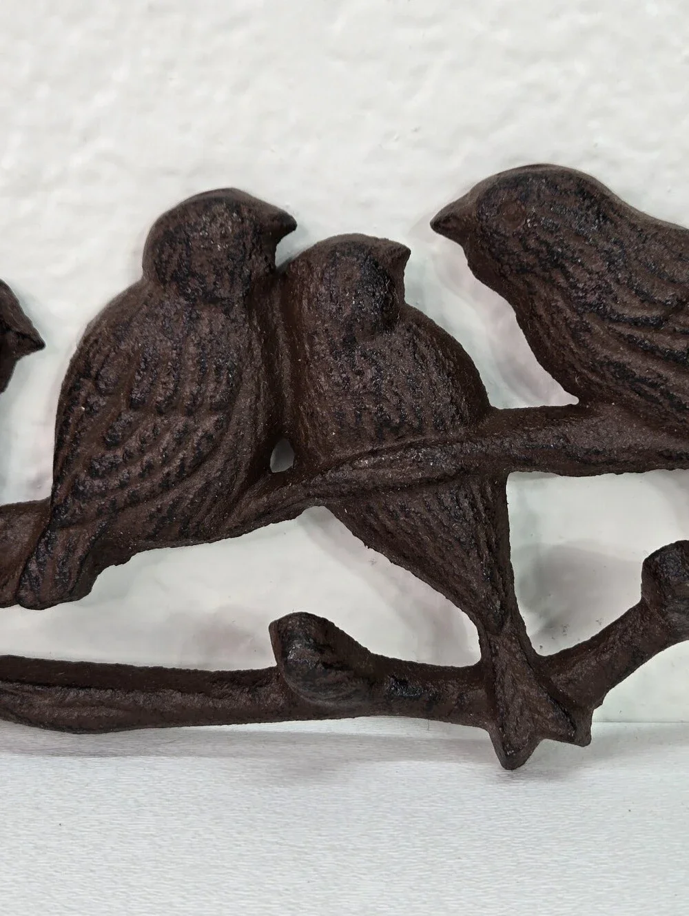 VTG Cast Iron 4 Birds Tree Branch Wall Hook‎ Key Coat Hanger Cottagecore Rustic